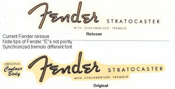 Vergleich Original und Repo Logo Fender Stratocaster